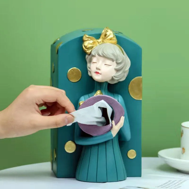 トイレットペーパーホルダーDyuihrヨーロッパの創造的な女の子ティッシュボックス樹脂工芸品ハウスウォーミングギフトリビングルームデスクトップ貯蔵ホームの装飾