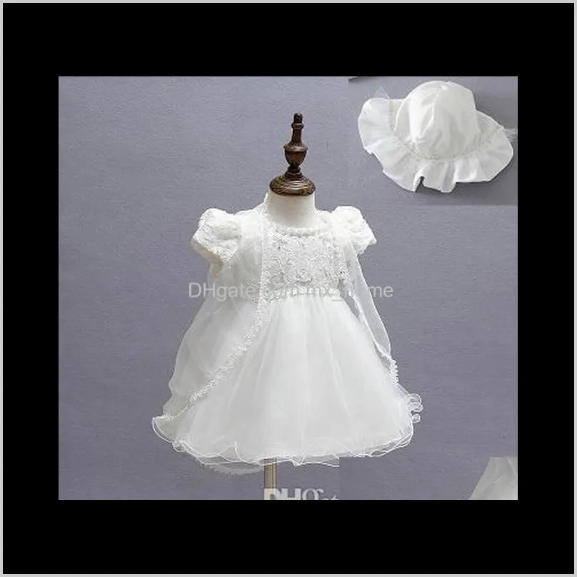 newborn girl christening gown princess dress set 0-18m hollow solid back zipper lace transparent cardigan white beaded hat