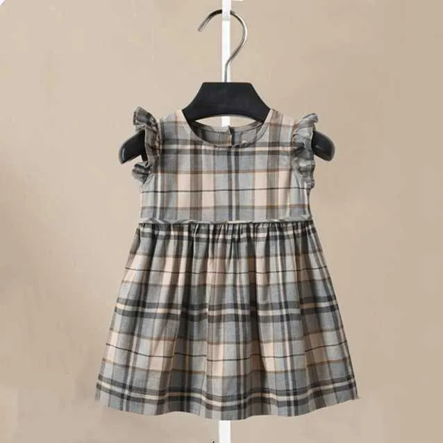 Nieuwe merk baby kleding meisje jurk voor 1-6Y baby zomer plaid katoen pasgeboren meisje kleding pasgeboren mouwloze kinderen meisje kleding q0716