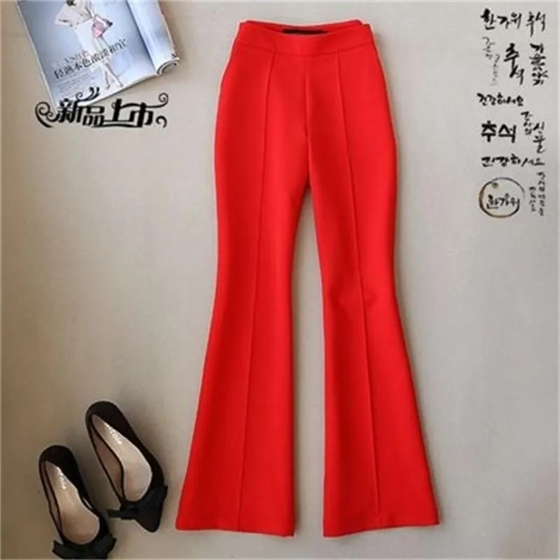 Fashion red pants female summer New high quality temperament boot cut pant women high waist Casual pants Woman Mujer Q0802