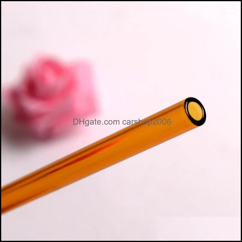 Reusable Colorful Round Head Glass Drinking Straws Eco-Friendly Dinking Straws Straight Milk Cocktail Fruit Juice Straw 12.7cm/20cm