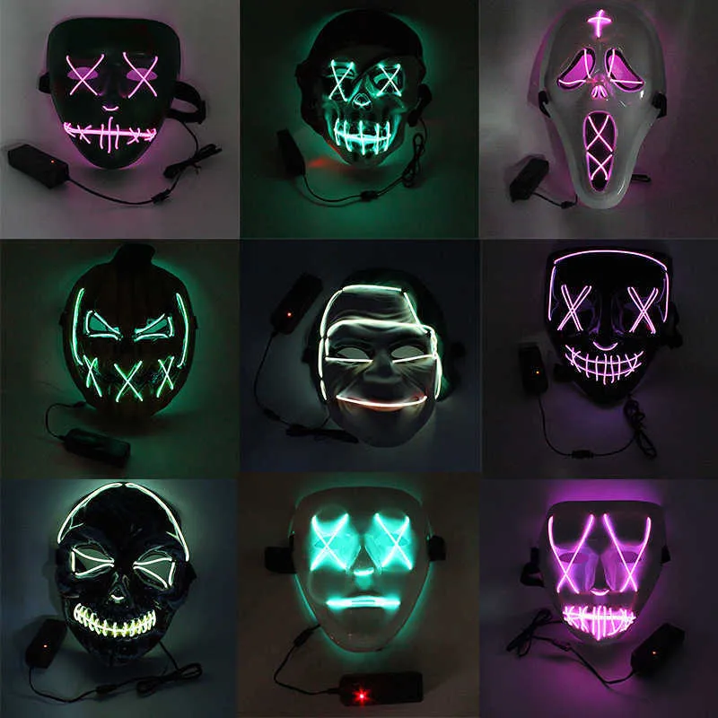 Stijlvolle Halloween-feestmaskers Glow in the Dark LED Gruesome Skeleton Cosplay Kostuum Benodigdheden