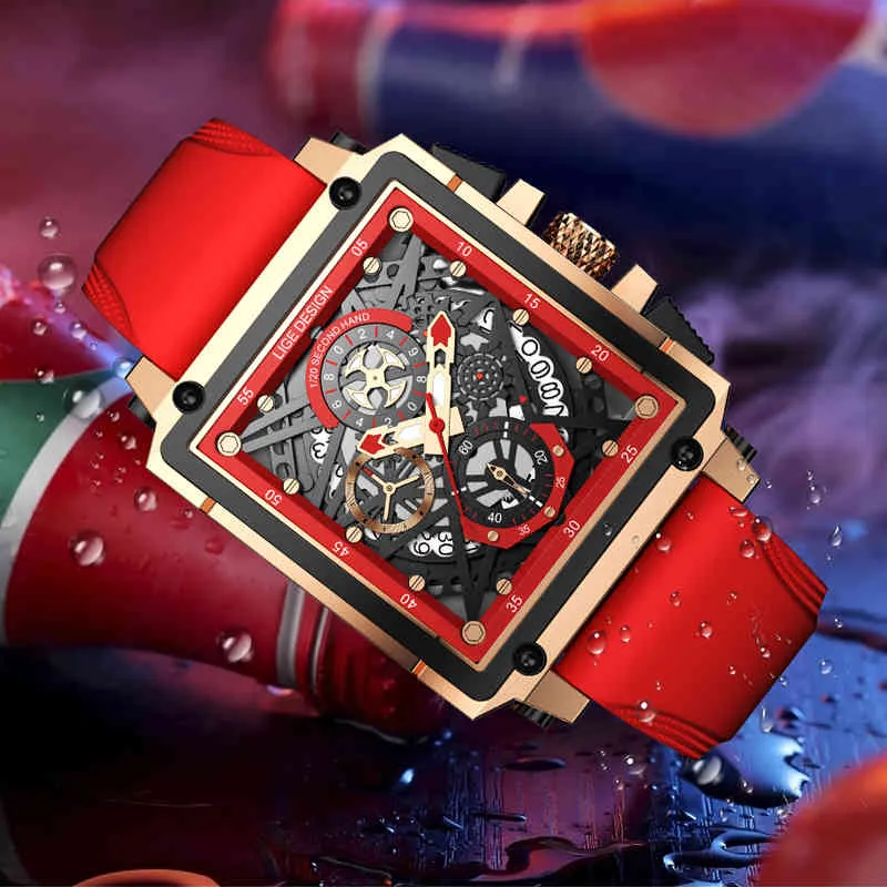 Lige Top Luxury Brand Watches Mens Vattentät Quartz Hour Square Watch För Män Datum Sport Klocka Man Relogio Masculino + Box 210517