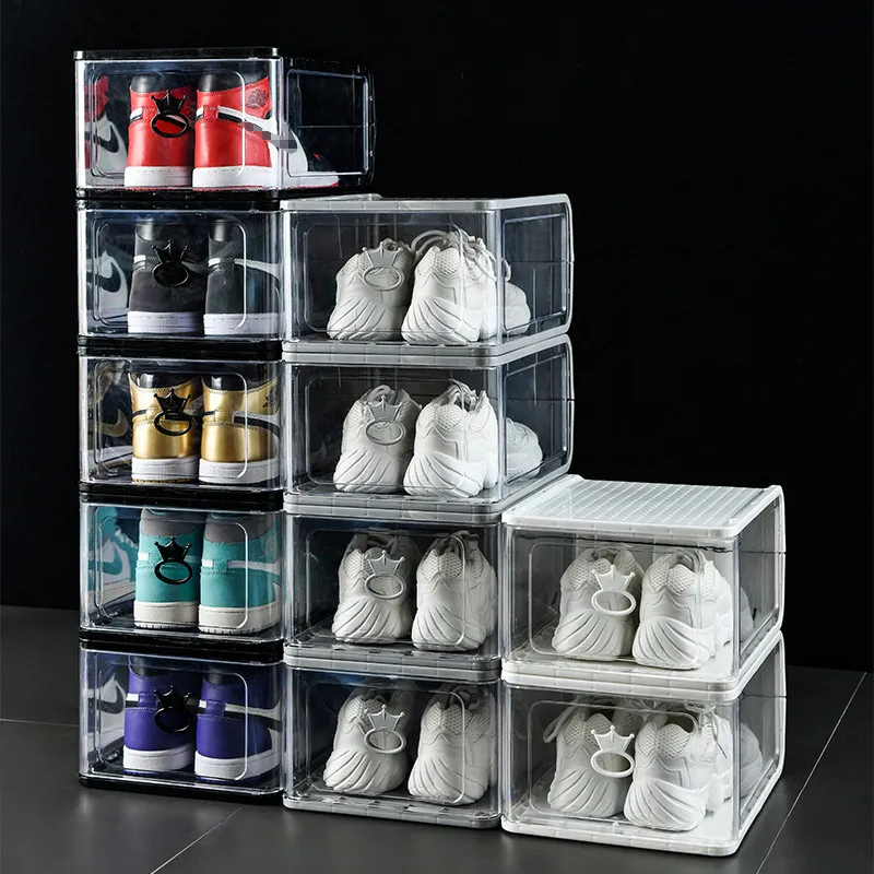 Grande boîte à chaussures transparente en plastique dur détachable pliante  empilable boîtes à chaussures organisateur bacs de stockage armoire