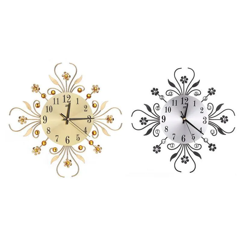 Wall Clocks Top Selling European Style Wrought Iron Diamond Fashion Clock Living Room Bedroom Silent Metal