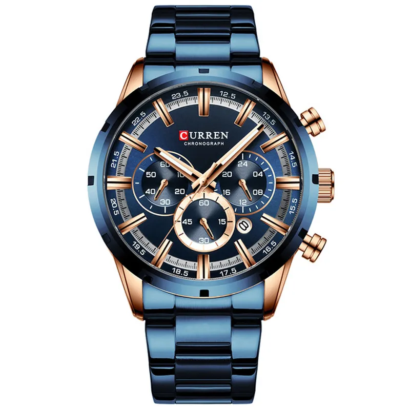 Mens mode klockor med rostfritt stål Top Märke Luxury Sports Chronograph Quartz Watch Men Relogio Masculino