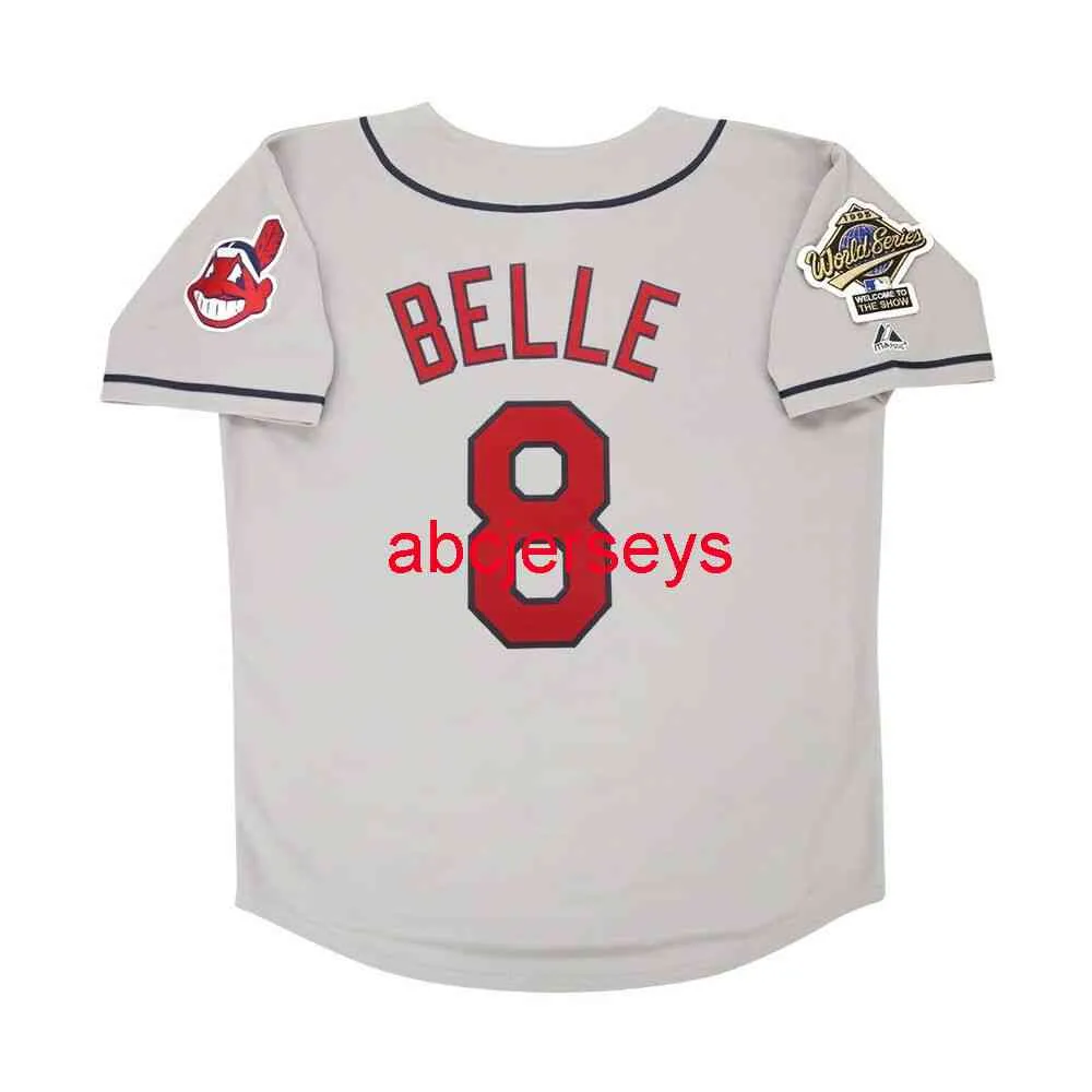 Cosido personalizado Albert Belle 1995 Serie mundial Gray Road Jersey agregar número de nombre Jersey de béisbol