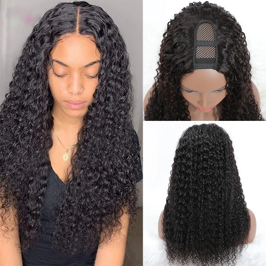 Brazilian Water Wave U Part Wig For Women Human Hair Middle Shape Remy Glueless