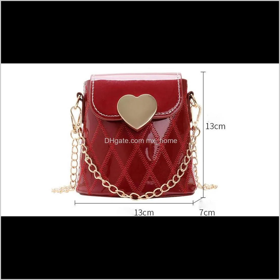 kids patent leather stripes prints cute love hasp cover coin purses chain bags mix color