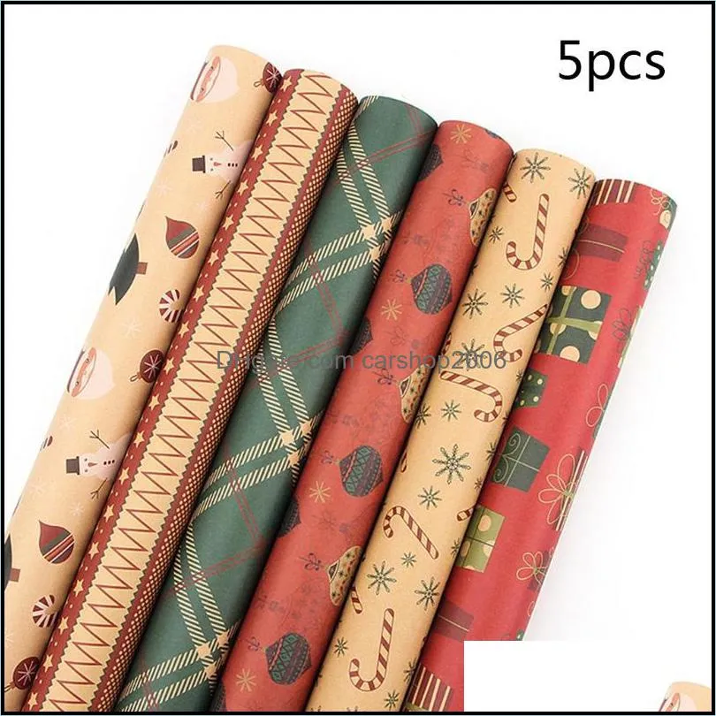 Gift Wrap LXAC Retro Christmas Gifts Wrapping Papers DIY Present Packing Kraft Wraps
