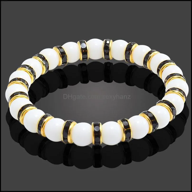 Fashion Natural Stone Chakra Elastic Bracelet Men White Porcelain Healing Balance Beads Reiki Buddha Prayer For Women Beaded, Strands