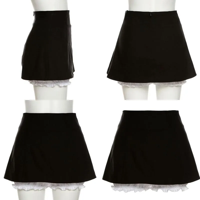 Saias Mulheres Cintura Alta Lolita Bloomers Forro Mini Pencil Bodycon Skirt Kawaii Ruffled Solto Abóbora Calças de Segurança Calções