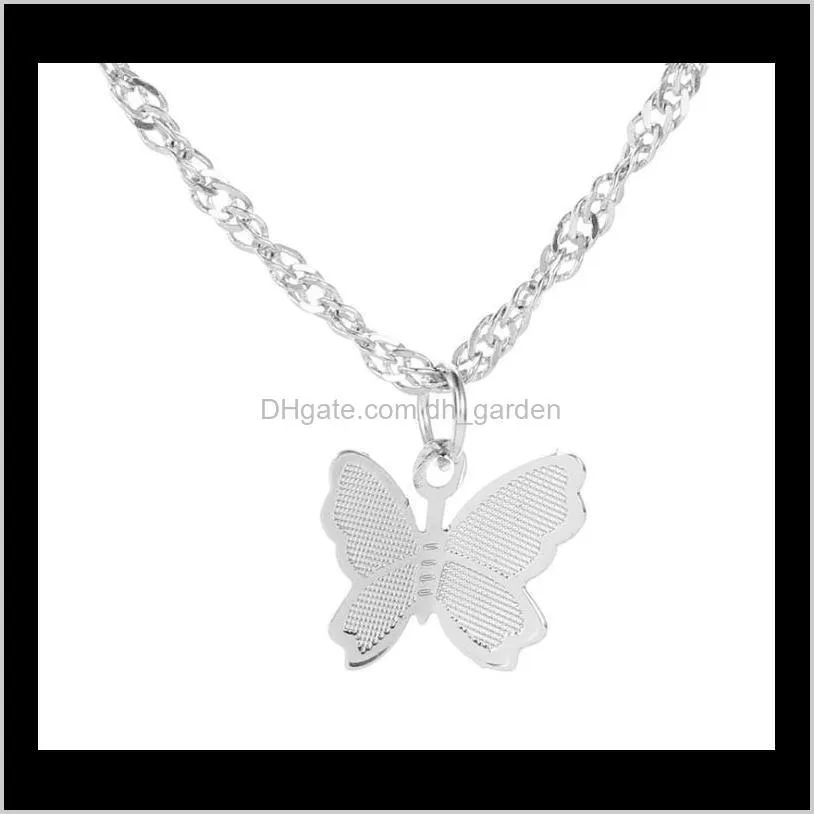 2020 new elegant alloy butterfly pendant necklace golden & silver chain necklaces for girls jewelry gifts