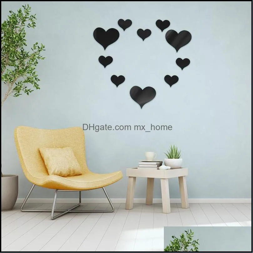Window Stickers 10pcs/set Durable Love Heart Wall Sticker Mirror Mural 3d Decal Simple Decorative Removable Paster Home Decoration 25#