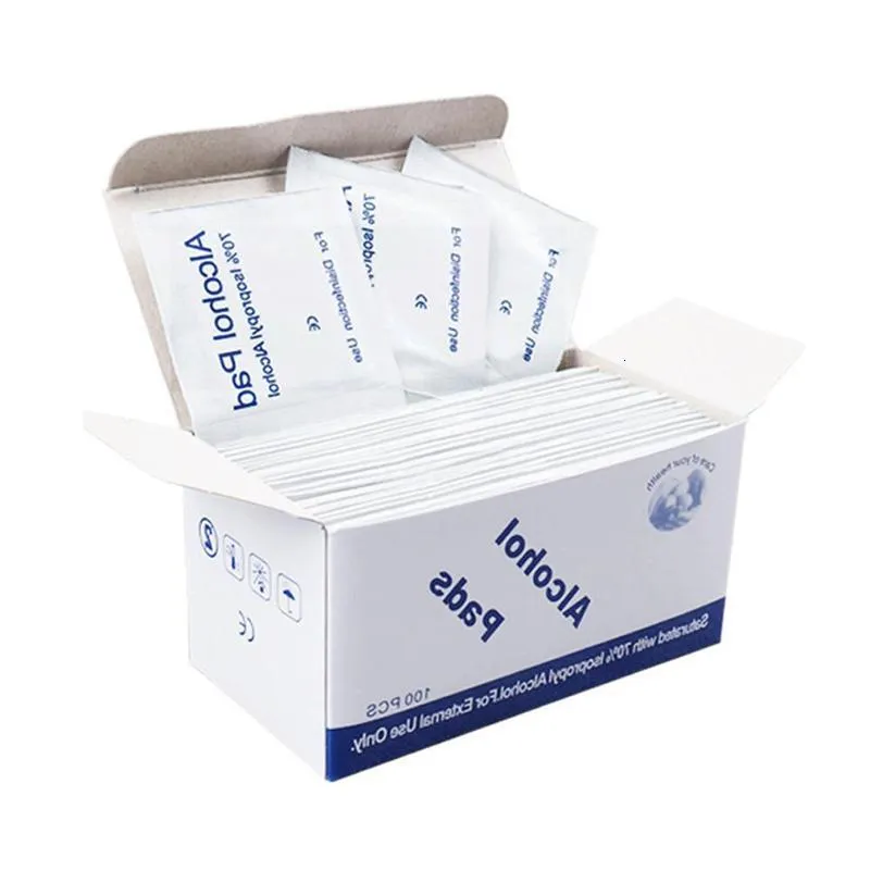 Disposable Alkohol Prep Pad Skin Rengöring Vård Smycken Mobiltelefon Rengör våt Torka med 100 st / lådor