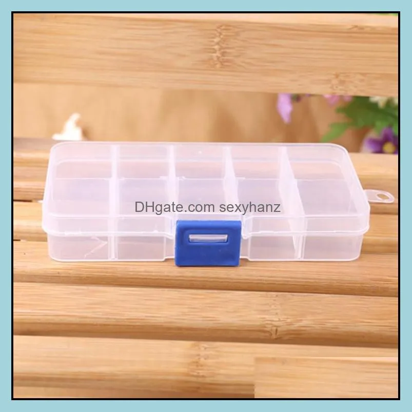 Jewelry Pouches, Bags 5 Colored Box Display Adjustable 10 Cells Compartment Plastic Storage Tool Container Beads Case DIY
