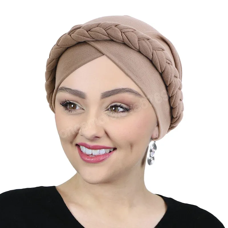 Vrouwen Boheemse stijl Handgemaakte vlecht Turban Cap Hoofd Wrap Twist Bandana Head Sjaal Inner Hijabs Femme Musulman Turbantes