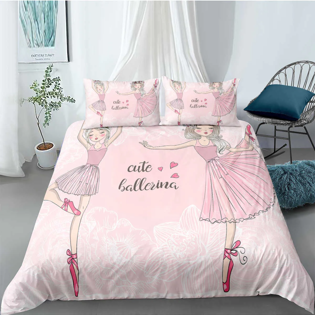 Ballet Dancing Girl Duvet Cover Lovely Little Ballerinas Bedding Set 135 Pink Quilt Sheet Princess Bed Single Home Textiles 210615