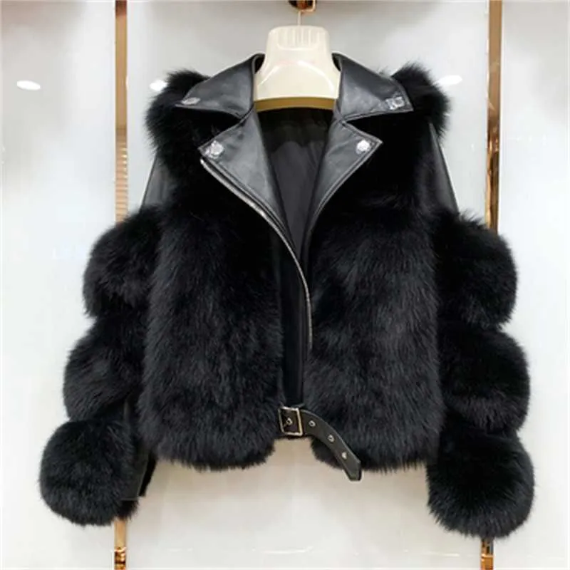 Manteau En Cuir Véritable Avec Fourrure Renard - Taille L - Vintage Français - Pour Soirée D'hiver