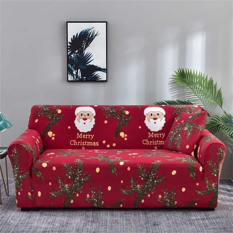 クリスマスの弾性ソファーの居間のためのカバーのためのカバーのためのカバーのカバーのためのカバーストレッチl形の角のコーナータオルの椅子のスリップカバー1pc 211116