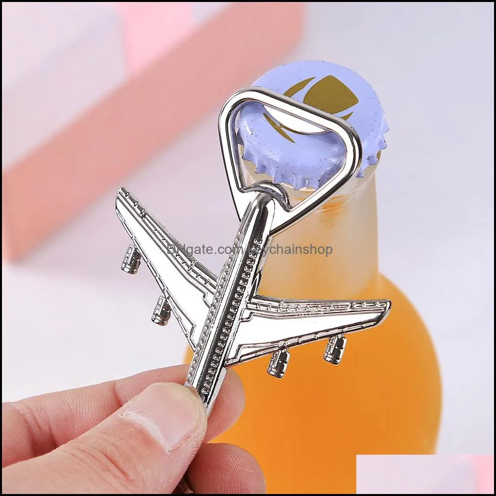 Free DHL Plane Bottle Opener Keychain Portable Sliver Airplane Beer Bottle Opener Key Ring Car Keyring Bar Tool High End Business Gift