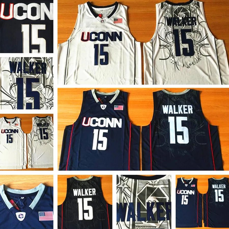 Uconn Huskies 15 Kemba Walker College Jersey University porte NAVY blanc Hommes NCAA Basketball maillots cousus S-2XL Top Qualité