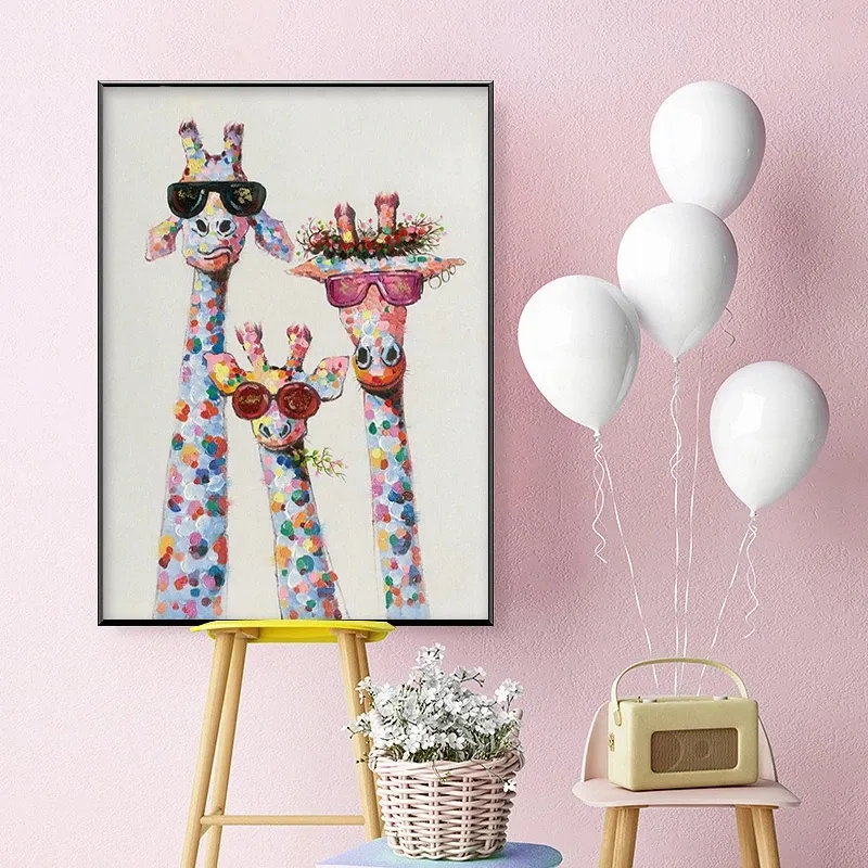 Giraffe Family Abstract Cartoon Canvas Wall Art For Home Decor Cuadros