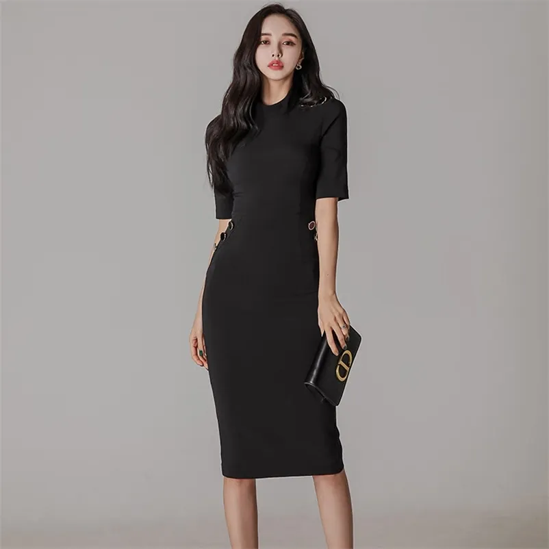 OL Office Korean Ladies Sexy SHort SLeeve O Neck Black Tight Party Dress  For Women China Clothing 210530 From Kong003, $55.91