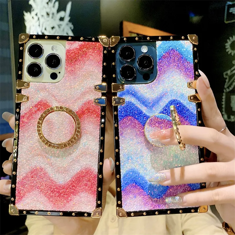 Estuches de lujo Bling Square Rainbow Wave Glitter para iPhone 12 PRO MAX XSMax X XR Cubierta de partículas redondas brillantes IP 13 Mini 11 PROMAX 7 Plus 8 6S Estuche