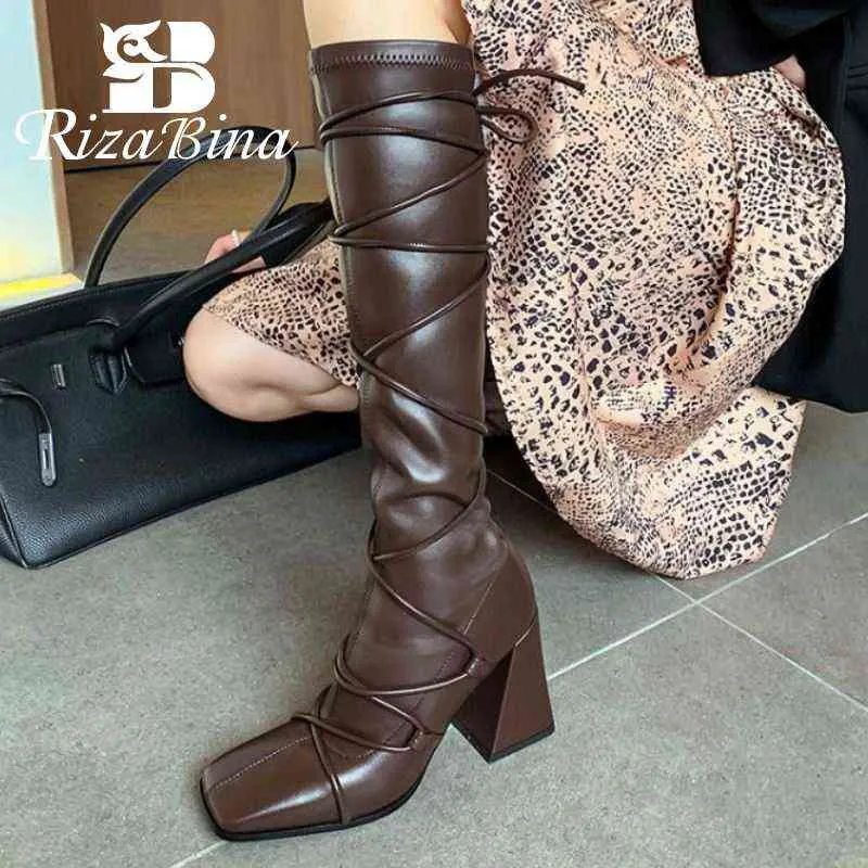 Klänningskor Rizabina Storlek 33-41 Nya Kvinnor Knä High Boots Chunky Heels Fashion Party Club Long Winter Ladies Footwear 2 9