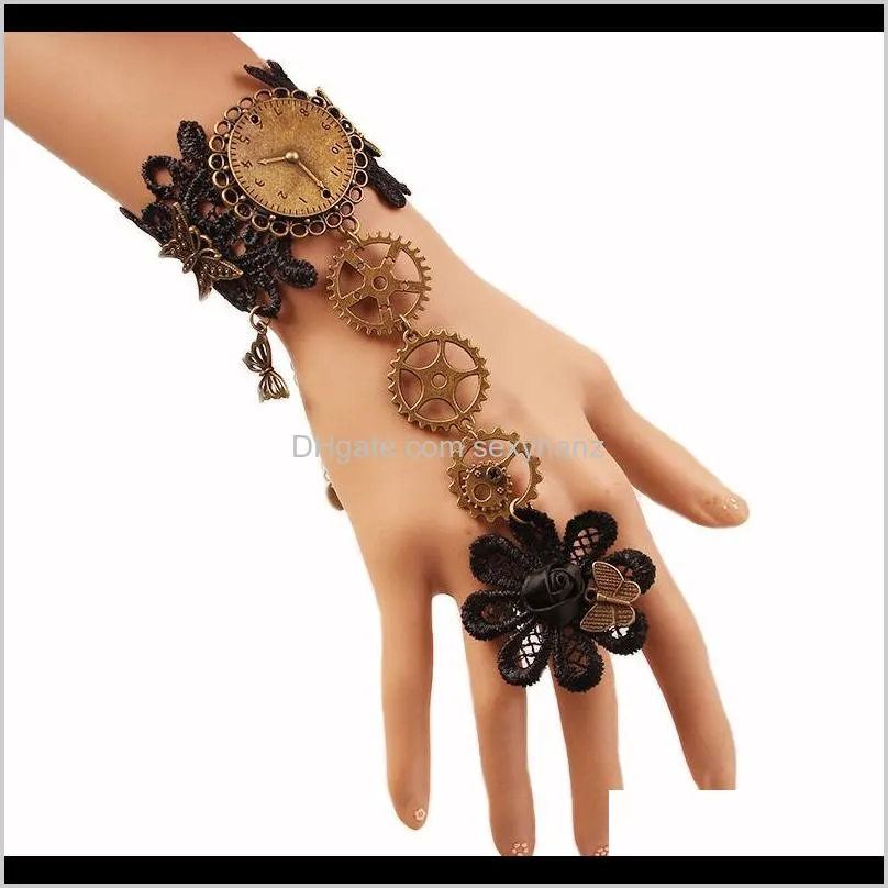 popular new european and american retro black lace bracelet women`s steam engine gear bracelet with