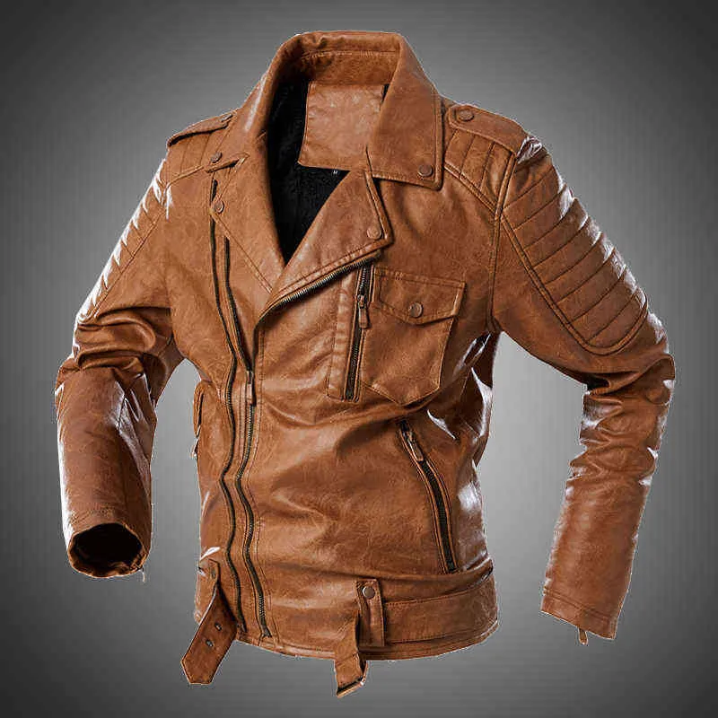 Erkek Deri Ceket Kış Sokak Moda Ceket Motosiklet Ceket Erkekler Yaka Vintage Ceket Biker Coat Dış Giyim Chaquetas de Hombre 210603