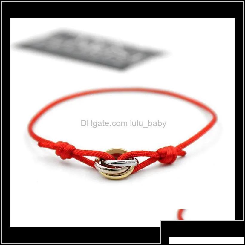 Fascino per gioielli Bracciale in acciaio inossidabile 316L Trinity Ring String Bracciale con tre anelli Cinturino per coppia Bracciali per uomo Donna Fashion Drop228e