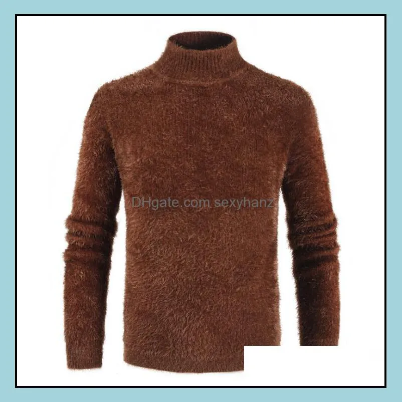 Men`s Sweaters Sweater Autumn And Winter Thick Mohair Long-sleeved High Collar Knit Pullover Fashion Slim Warm Male