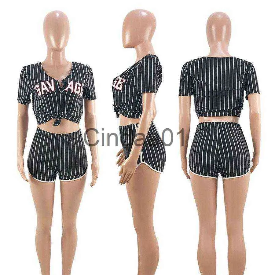 Women Casual Tracksuits Matching Sets Plus Size Summer Clothes Letter Striped Top And Biker Shorts Fashion Two Pieces Sweat Suit