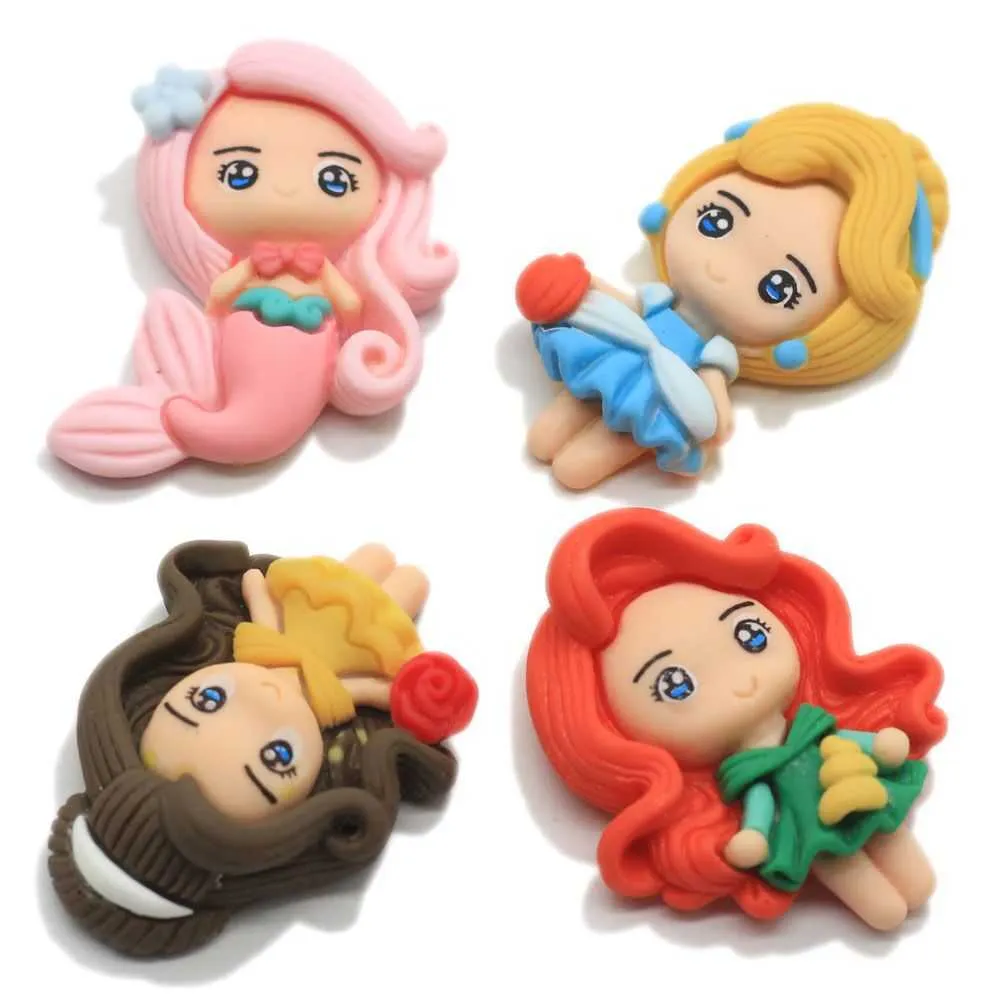 Kawaii Dos Desenhos Animados Princesa Plana De Volta Resina Scrapbooking Acessórios Menina Cabochões Cabelo enfeites 210804