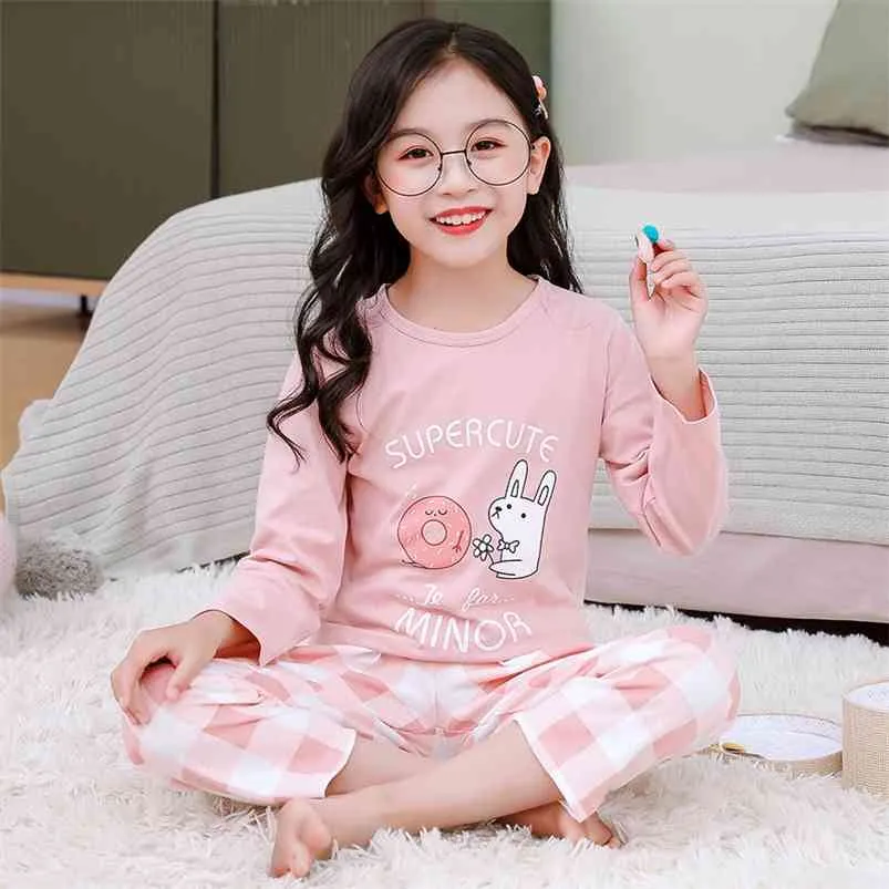 Genç Kızlar Pijama Yaz Uzun Kollu Çocuk Giyim Erkek Pijama Pamuk Pijama Çocuklar için Setleri 9 10 12 14 16 Yıl 210915