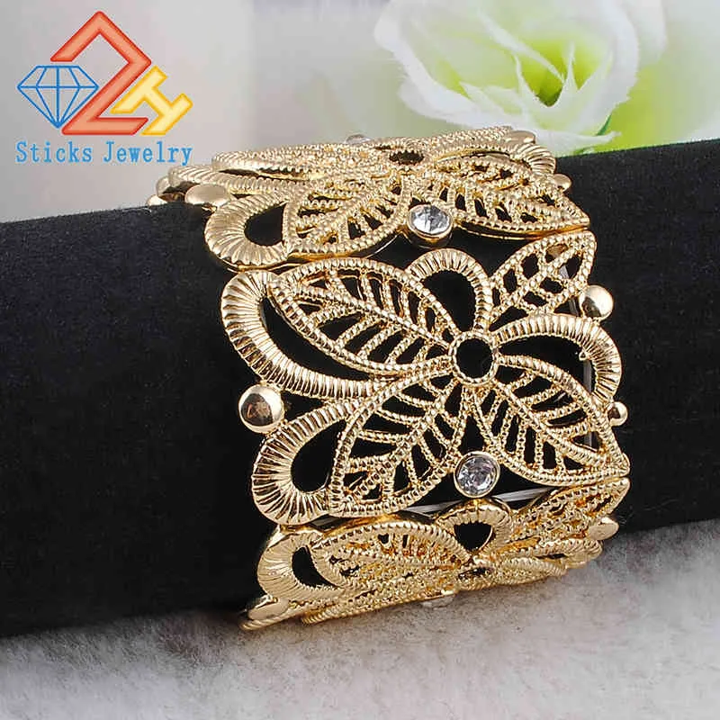 Brand Design Vintage Turkey Hollow Flower Gold Bracelet for Women Jewelry Size Adjustable Bohemian Cuff Bangles Gifts