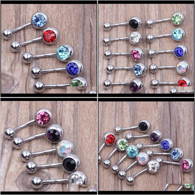 316l surgical steel single crystal rhinestone belly button navel bar ring piercing 50pcs/lot shipping