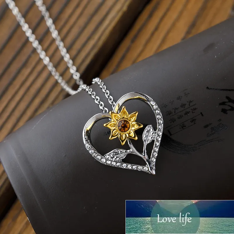 Neue Herz-Strass-Sonnenblumen-Anhänger-Halskette, romantische Liebes-Sonnenblumen-Charm-Kette, Schmuck für Damen, Accessoires, Fabrikpreis, Experten-Design, Qualität, neuester Stil