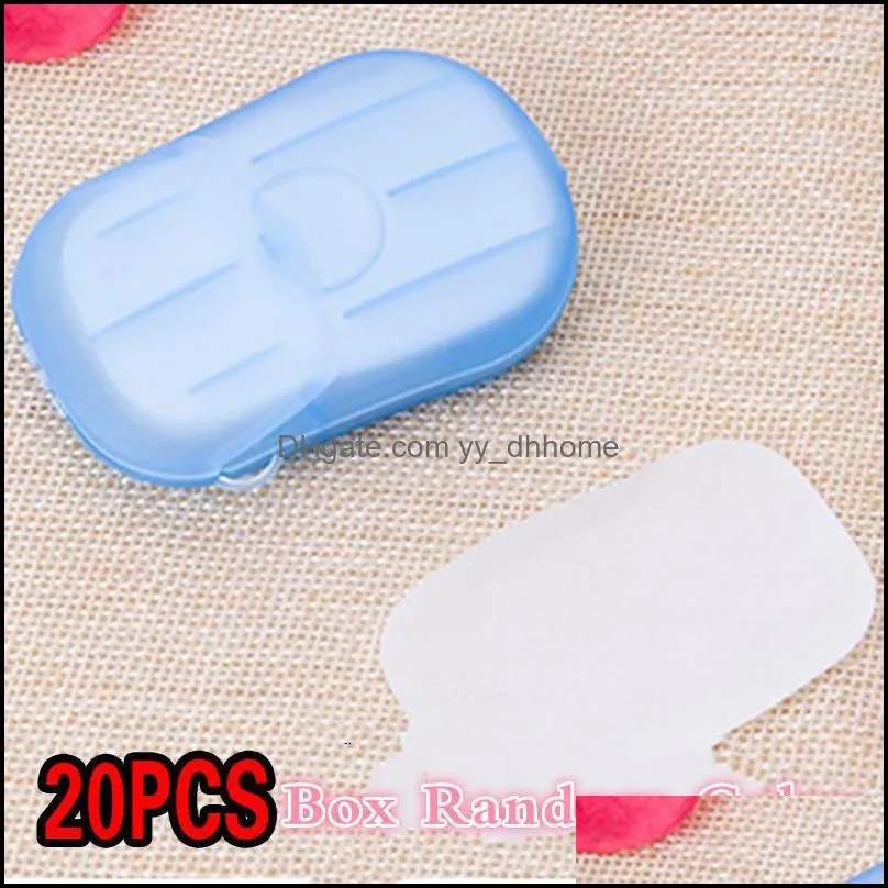 20pcs Disposable Paper Soap Clean Scented Slice Foaming Box Mini Soap Paper Holder Dish Bathroom Home Gadget Random Color