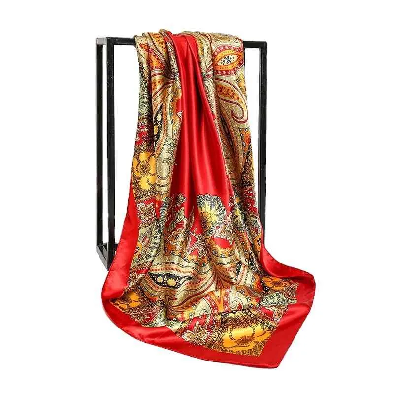 Silk Feeling Scarf Women Fashion Printing Scarv Pattern Square Satin Face Head Scarf