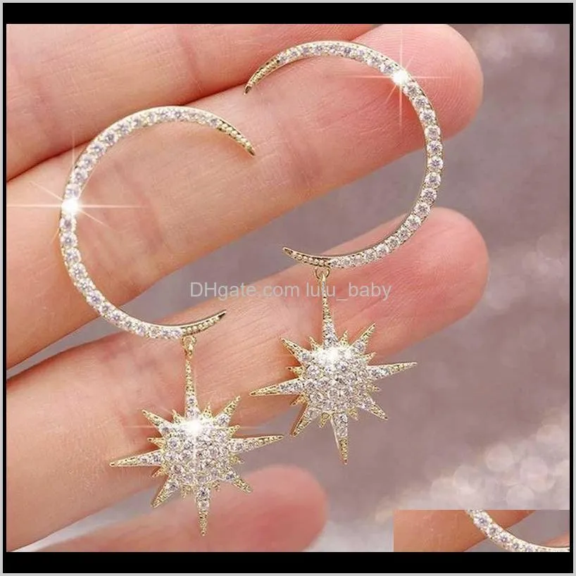 zircon moon 2021 star cute bohemian silver stud gold color earrings with hot stone fashion jewelry korean earrings sale akcph