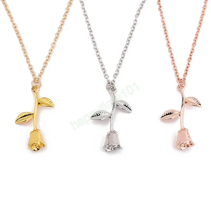 Fashion Vintage Rose Necklace Pendant Long Chain Charm Simple Necklace Autumn Winter Women's Jewelry Valentine's Day Gift