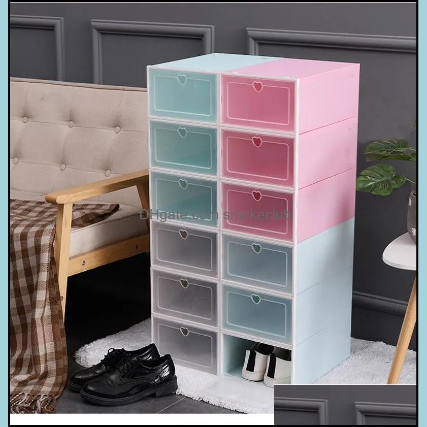 Thicken Flip Shoe Storage Box Stackable Clear Plastic Shoe Box Dustproof Transparent Shoe Boxes Solid Color Drawer Case Wholesale DBC