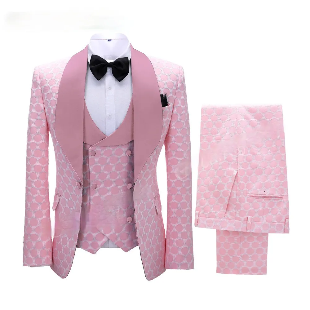 Gwenhwyfar New Polka Dot Suit for Men Custom Made Shawl Lapel Blazer Vest with