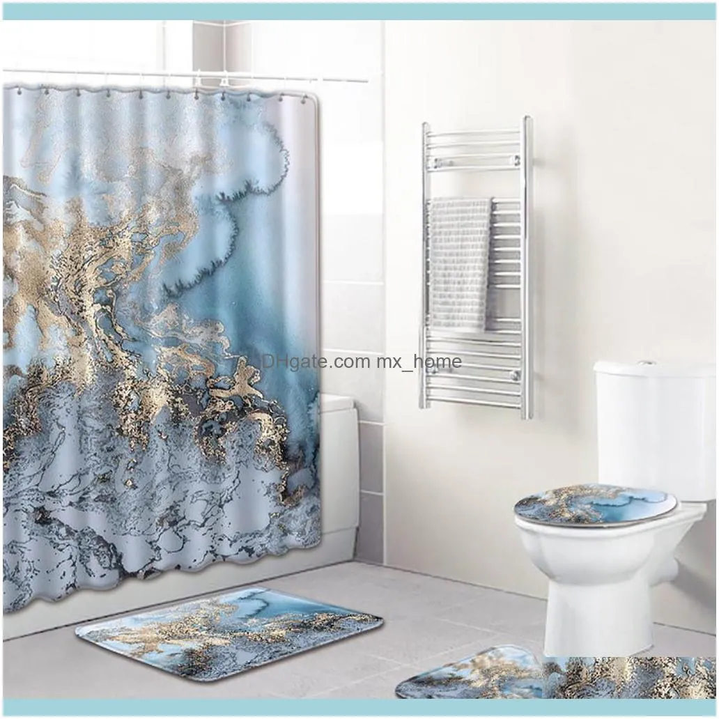 Bathroom Set 4PCS Marble Texture Non Slip Toilet Polyester Cover Mat Set Bathroom Shower Curtains decor rideau de douche 13Apr26