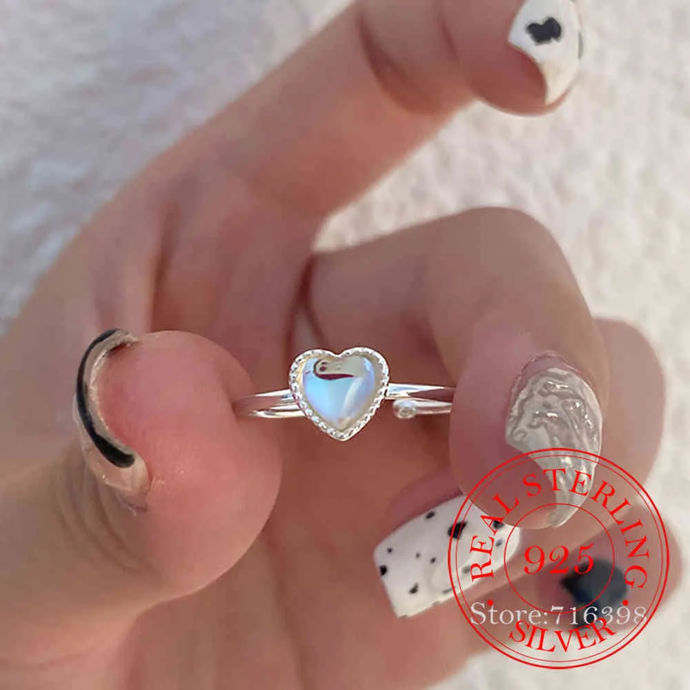 Lüks 925 Ayar Gümüş Renkli Cam Kalp Yüzükler Kadın Erkek Kristal Aytaşı Kalp Şeklinde Ayarlanabilir Açık Bague