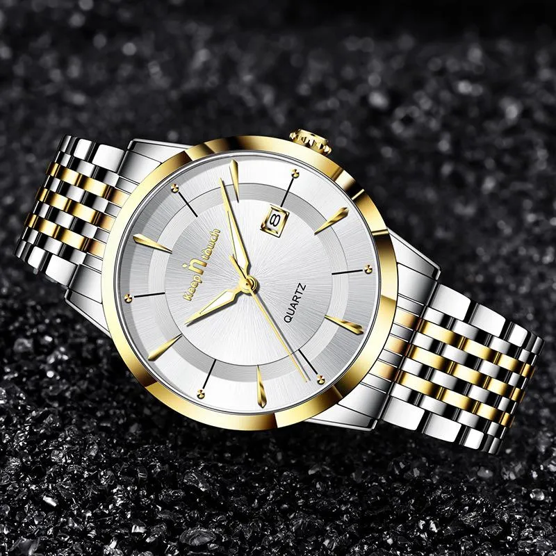 Montres-bracelets garder en contact haut marque hommes montre-bracelet classique en acier inoxydable étanche Quartz pour hommes 2021 décontracté mâle horloge