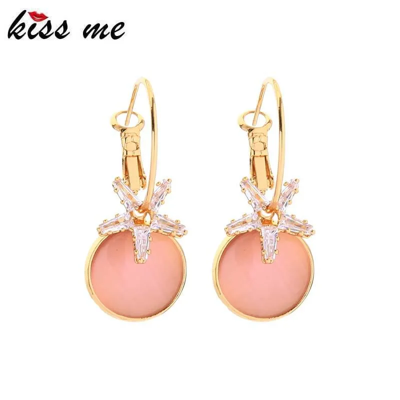 Kissme Exquisite Zircon Flower Round Opal Drop opal drop earrings for mold color brass 2021ファッションジュエリーアクセサリーdangleシャンデリア